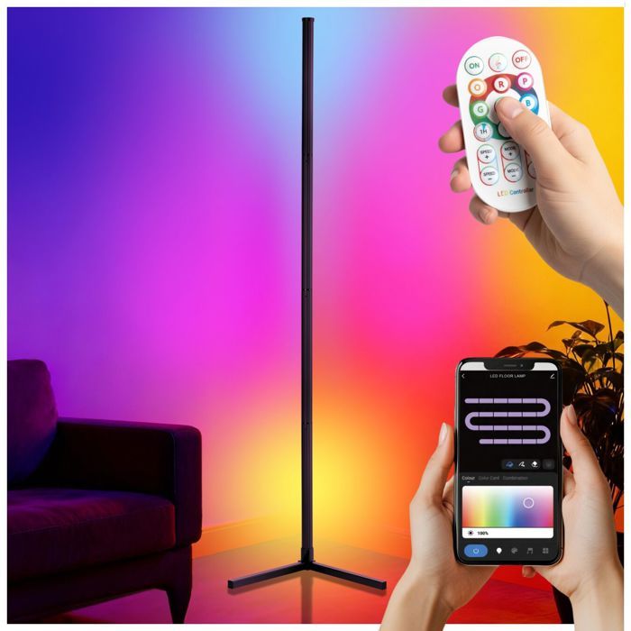 Lampadaire - TECTAKE - Lampe sur pied LED SPECTRA diffusion de couleurs avec télécommande 295 x 295 x 145 cm - Noir/Blanc