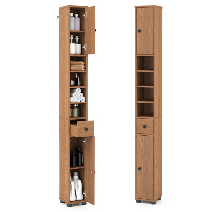 GIANTEX Colonne de Salle de Bain Etroit-20x20x180cm-5 Etagères Réglables-Armoire de Rangement à 2 Portes Haute-Salon