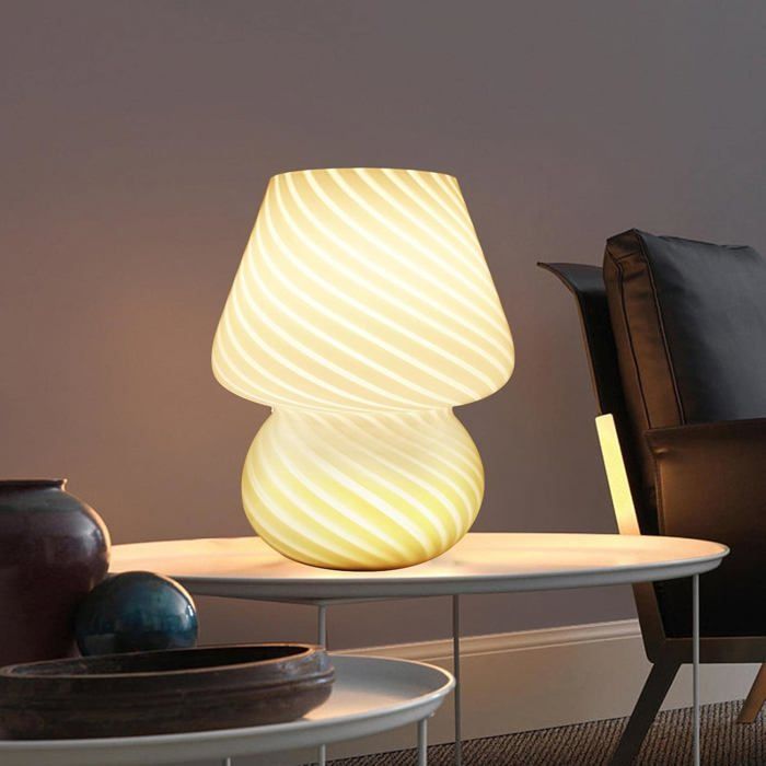 Lampe de Table de Champignon Lumière de nuit en Verre Chambre à Coucher Lampe De Chevet Lampe de Chevet Chambre Cadeaux (Blanc)