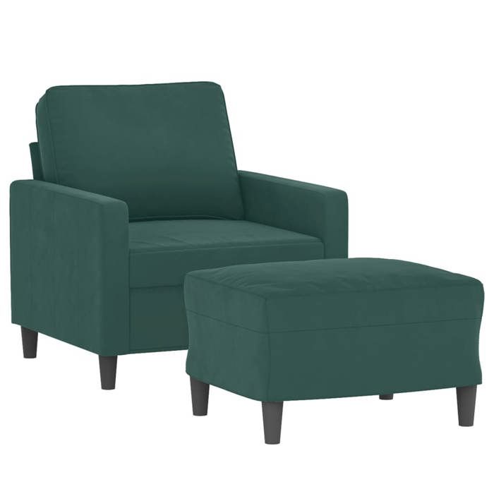 Fauteuil avec repose-pied en velours - MANGO - Vert foncé - 60 cm - Velours - 78x77x80 cm - Repose-pied inclus Fauteuil avec repose-pied en velours - MANGO - Vert foncé - 60 cm - Velours - 78x77x80 cm - Repose-pied inclus