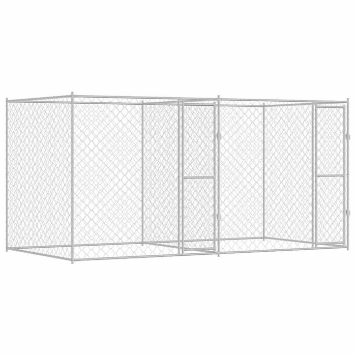 Cage pour chien extérieure - vidaXL - Argenté - Acier et PE - 400x200x200 cm - Porte verrouillable - Murs en treillis