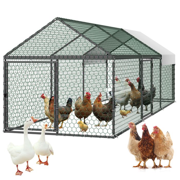 Meilleurs prix pour Enclos Poulailler en Métal-VEVOR-1 x 3 x 1 m-Parc à 6-8 Poules Grillagé avec Couverture-Toit en Pente-3 Portes