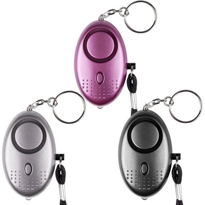Alarme personnelle durgence 3 Pack:Alarme de sécurité 140dB LED Lampe de Poche(Noir + Argent + Violet)