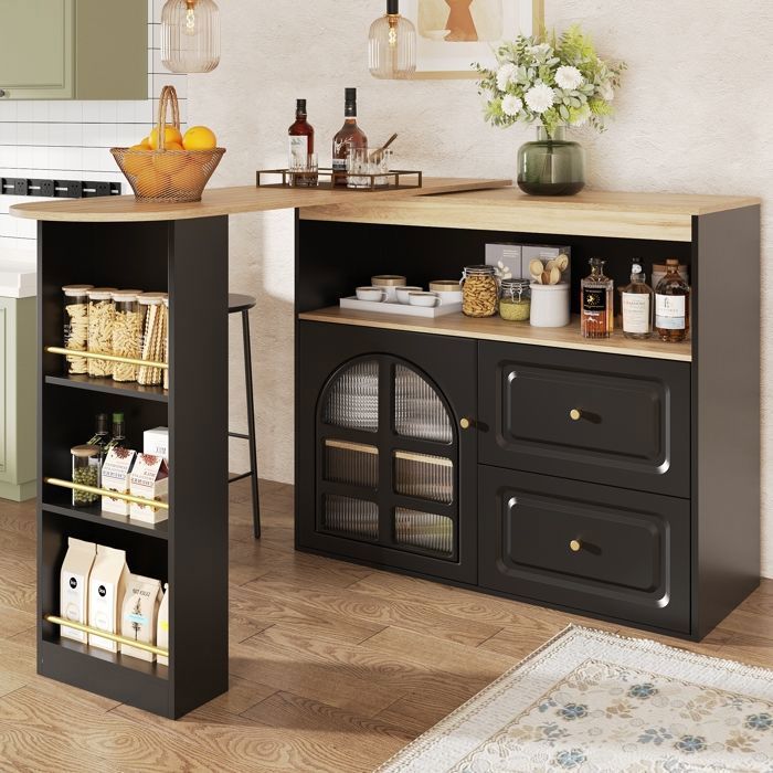 Buffet bar extensible 138-204 cm 360° MDF noir FloraGrace