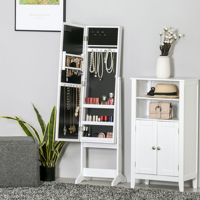 Armoire à bijoux - AKOZON - 8177 - miroir pleine longueur - LED 16 ampoules - rangement 32 paires/70 bagues