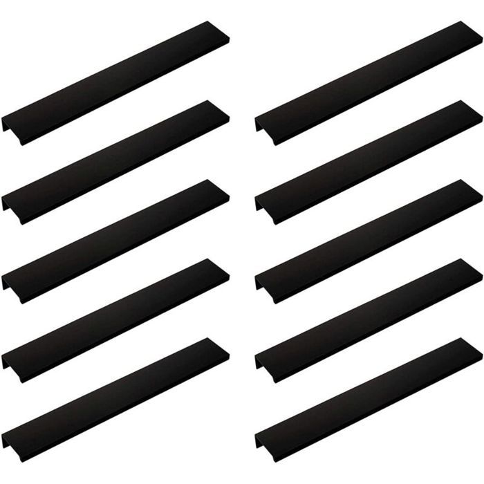 Lot de 10 Poignée Noir Poignée de Meuble Noir- Poignée Invisible Poignee de Meuble Cuisine Noir Poignée Meuble Noir Mat en Alliage