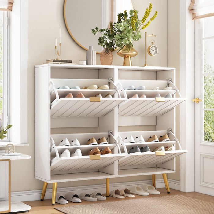 Meuble à chaussures étroit 100x24x915 cm avec 4 abattants meuble à chaussures peu encombrant pour le couloir Rangement chaussures
