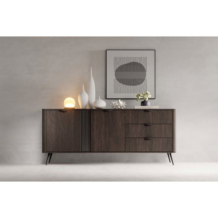 Buffet 2 portes – VERIS – 3 titoirs – chêne Dunin – 195 cm