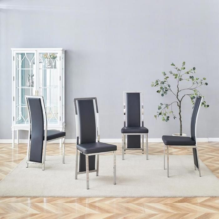 Chaise de salle à manger - KOMHTOM - minimalistes - Lot de 4 - Noir - PU & métal dossier haut Chaise de salle à manger - KOMHTOM - minimalistes - Lot de 4 - Noir - PU & métal dossier haut