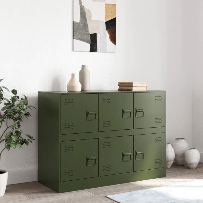 (15220)Commode - contemporain - Buffet rangement - vert olive 99x39x73 cm acier poid:23.78 kg
