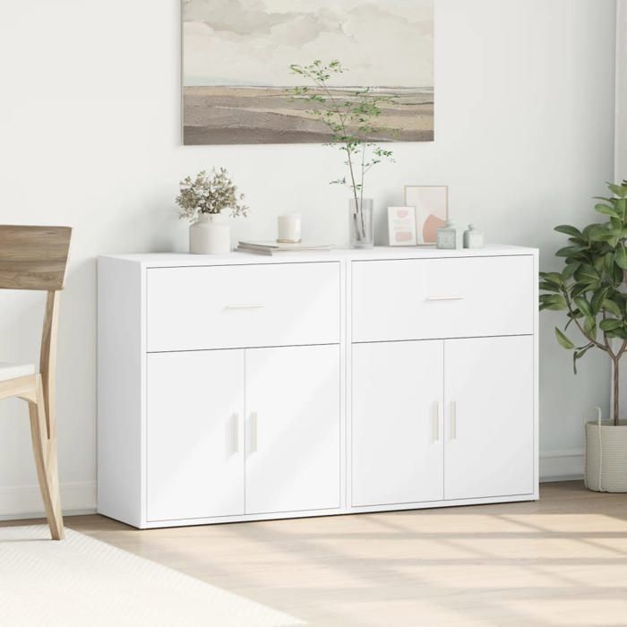 (7037)Meuble rangement - contemporain - Buffets (2 pcs )- blanc 60x31x70 cm - bois dingénierie poid:40 kg