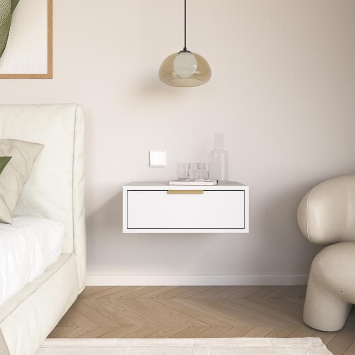Table de chevet suspendue – avec tiroir – VENA – blanc – 50 cm