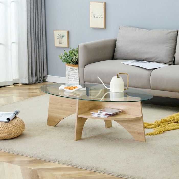 Table basse - MINIMAL - MINIMAL HOME - verre sécurité 0 6 cm - MDF aspect bois - ovale 104 9x60x35 6 cm Table basse - MINIMAL - MINIMAL HOME - verre sécurité 0 6 cm - MDF aspect bois - ovale 104 9x60x35 6 cm