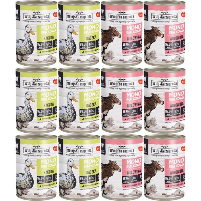 WIEJSKA ZAGRODA nourriture humide pour chat MONOPRÈNE MÉLANGE DE SAVEURS 12x400g