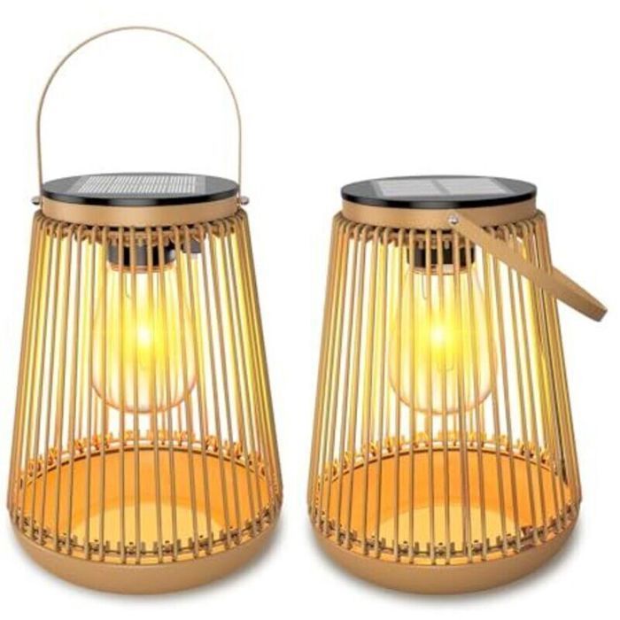 Lampe Solaire Extérieure 2 Pièces Lanterne Solaire Extérieure Décoration Jardin Avec Ampoules LED Blanc Chaud Femeo