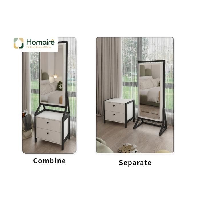 Armoire miroir rotative avec rangement spacieux en bois de pin MDF moderne blanche pour chambre HOMAIRE