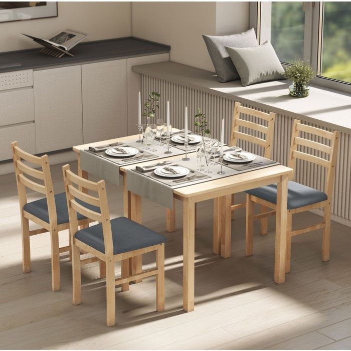 Set Table 2 Chaises Bois Naturel Coin Repas Compact FloraGrace Pour Cuisine Gain De Place 80x60x745cm
