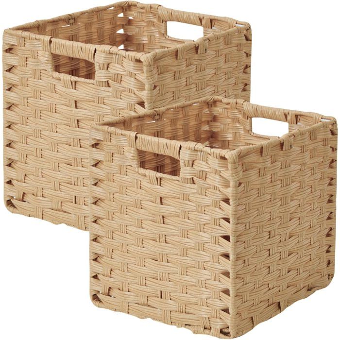 Panier en osier naturel pliable 28 x 28 x 28 cm - lot de 2 - cube rangement étanche et anti-moisissure