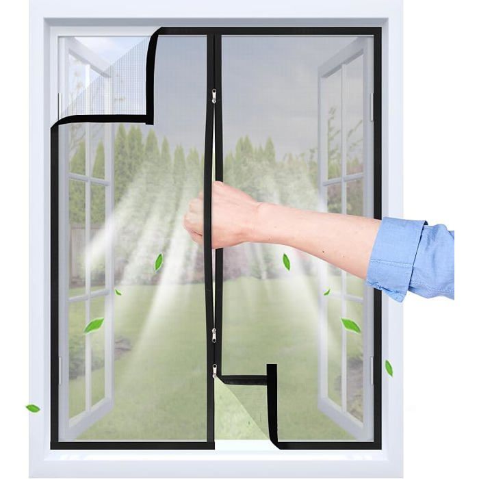 Moustiquaire Fenetre Adhésive avec Fermeture Écir Noir 75x120 CM Bande auto agrippante Transparent et Tis MOUSTIQUAIRE DE FENETRE