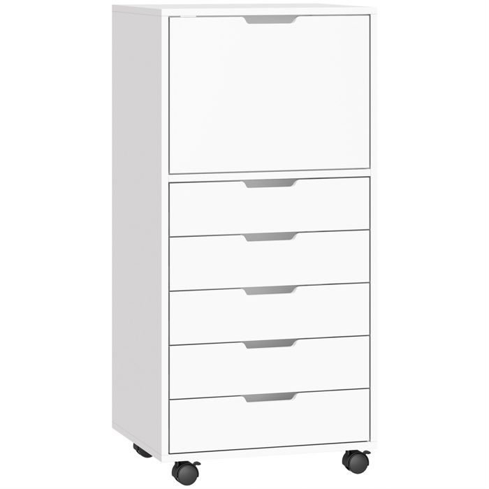 YWJ Commode de bureau à 5 tiroirs avec roulettes et armoire à fermeture douce support pour imprimante blanc