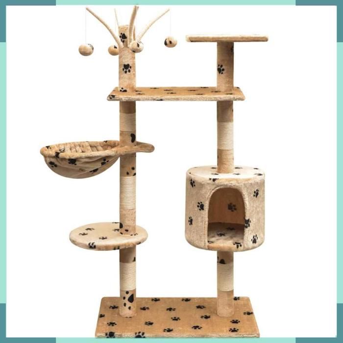 170483 Arbre à chat et griffoir Sisal 125 cm Empreintes de pattes Beige