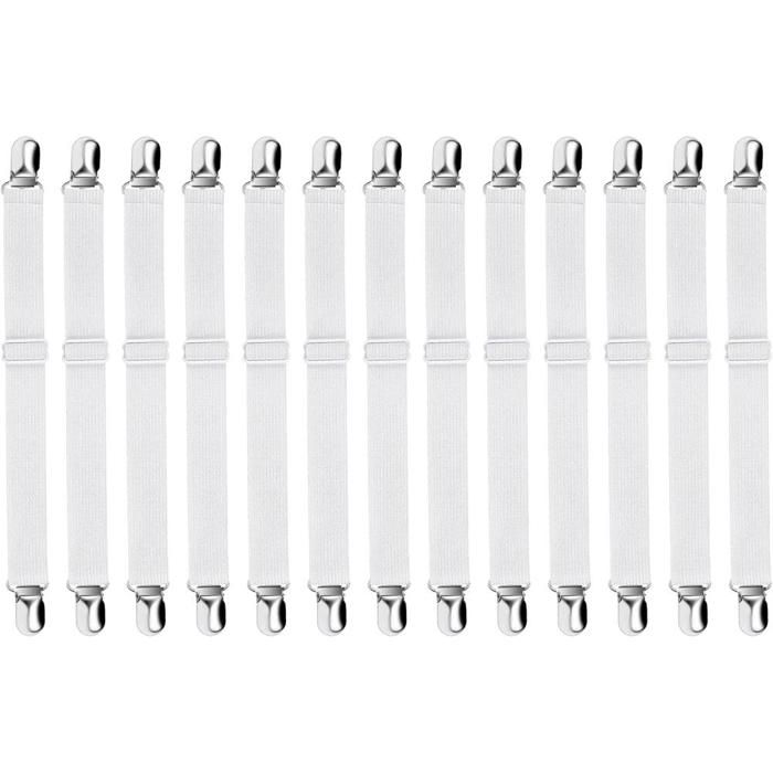 12 Pièces Tendeurs de Maintien pour Drap Housse - Sangles Élastiques Réglables Haute Résistance pour Lit - Blanc