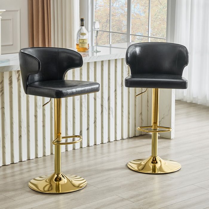 Lot de 2 tabourets de bar noirs 55 5 x 56 x 70 5 cm réglables pivotants 360° avec dossier et repose-pieds PU métal