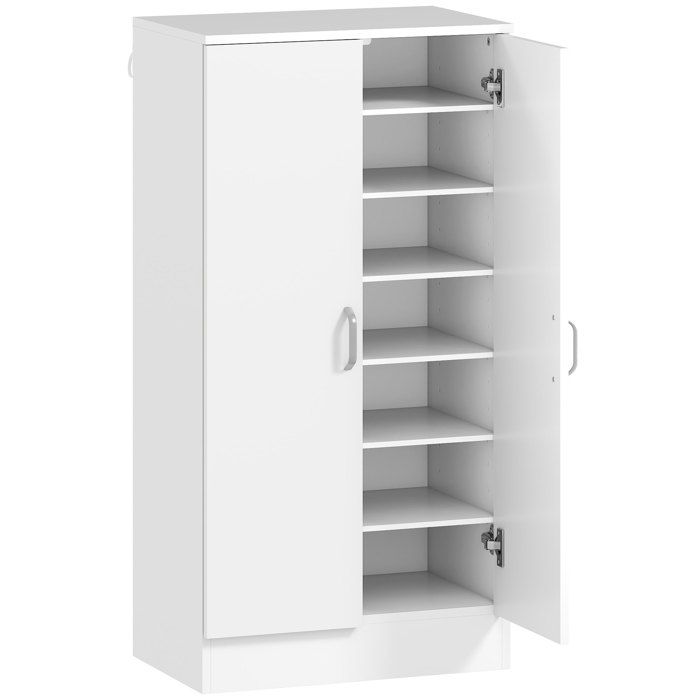 Meuble à Chaussures - Armoire 14 Paires 7 Niveaux 2 Portes Fermeture Douce - 55 x 35 x 108 cm - Blanc