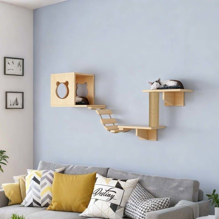 Étagères Murales pour Chat Ensemble de Meubles Muraux avec Plateformes à Sauter Perchoirs Nids pour Chat pour Dormir Jouer Grimper