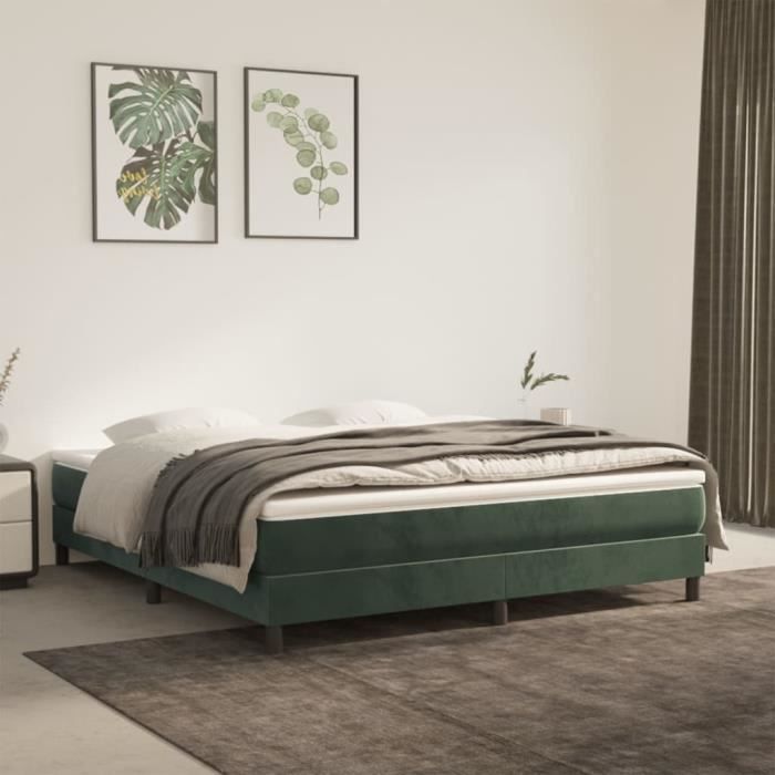 Sommier tapissier - ALOMEJOR - LeDivil - Velours vert foncé - 160x200 cm - 2 places
