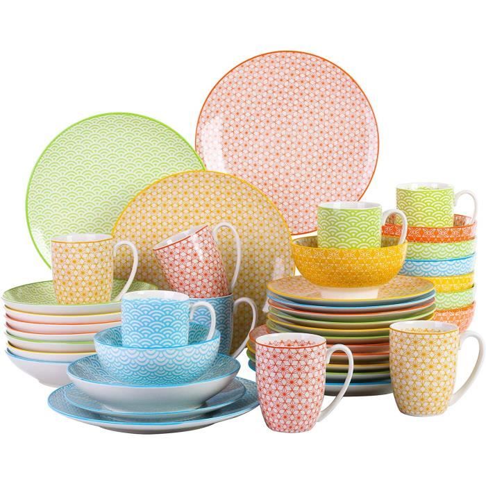 Mug Tasse /à Th/é vancasso Style Japonais Asiatique 4 Motifs Noir 48 pi/èces Service de Table pour 8 Personnes Porcelaine Assiettes Plate Bol /à Miso Assiette /à Dessert s/érie Haruka