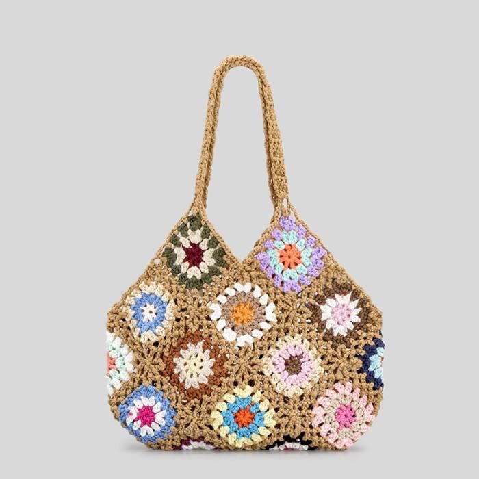 Sac à main bohème au crochet pour femmes, à carreaux floraux