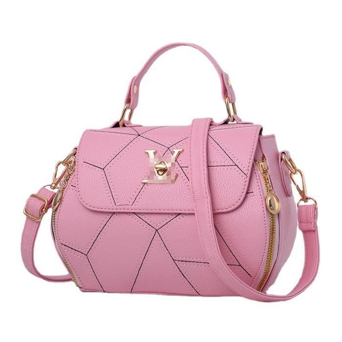 Sac ?� main en cuir v?�ritable - Cousu-rose - Rose - Sac ?� bandouli?�re - Femme rose - Cdiscount 