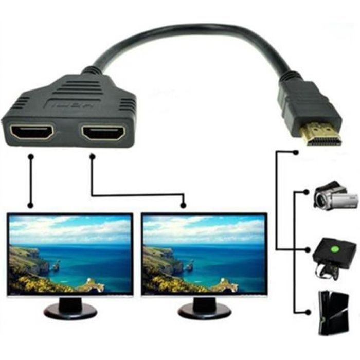 HDMI Splitter 1 in 2 Out, Sortie HDMI Splitter Adaptateur pour Double  Moniteur mâle 1080p à Double HDMI Femelle 1 à 2 Voies HD[1239] - Cdiscount  TV Son Photo
