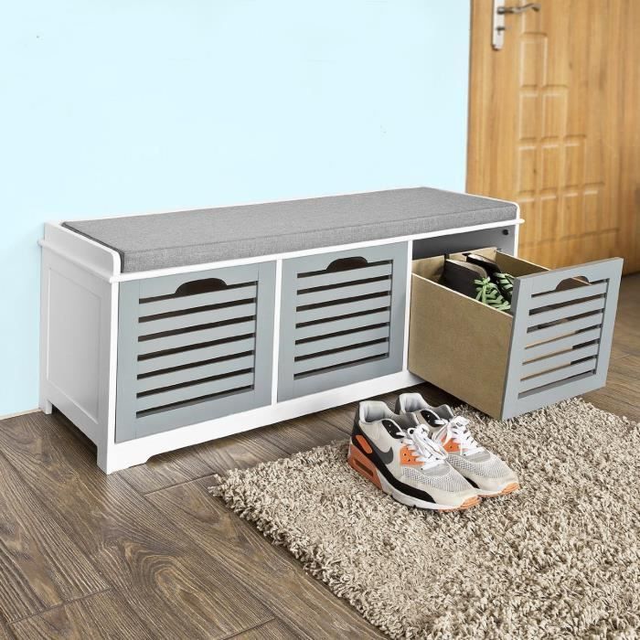 Banc de Rangement avec coussin rembourré et 3 cubes, Meuble d'Entrée