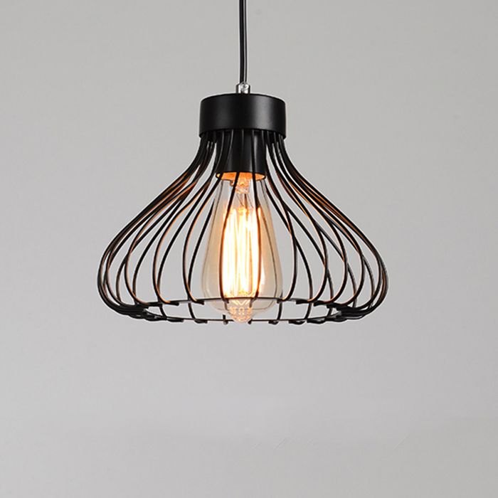 UNI 23cm Plafonnier Lustre Eclairage Suspension Pendentif Cage Métal Noir - Maison