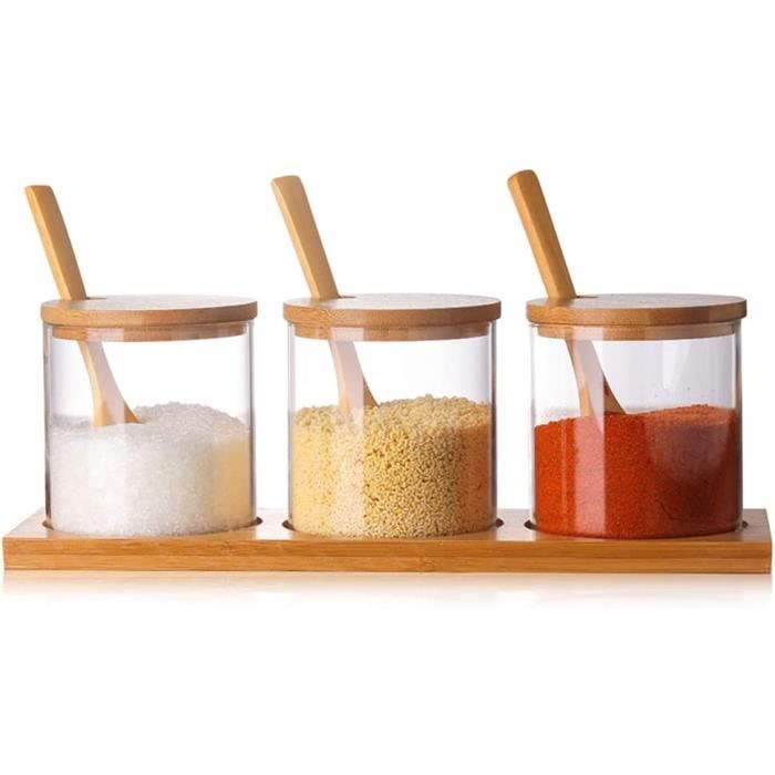 Pot à Condiments en Verre Transparent avec couvercles Boîte de