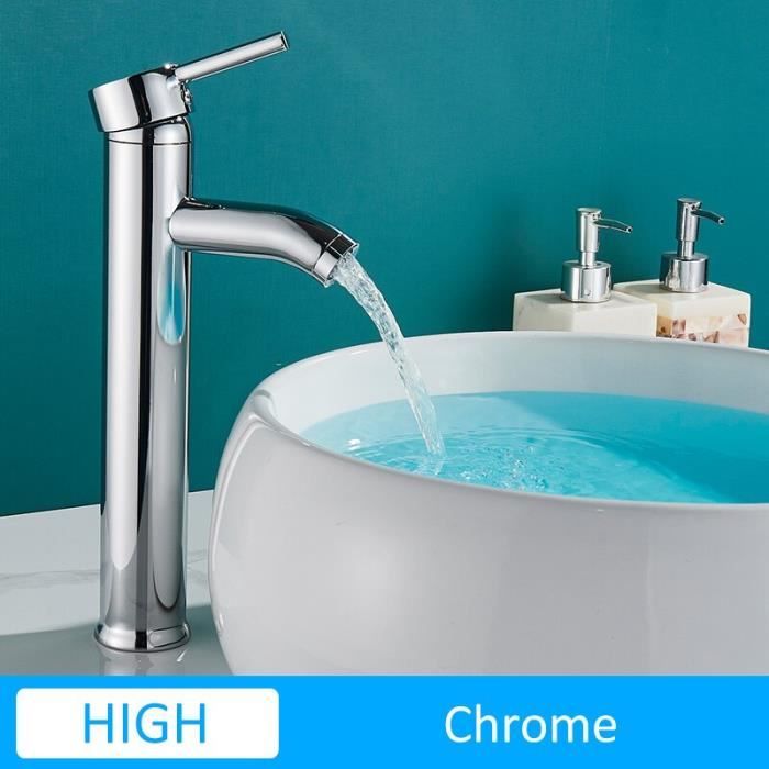 Quyanre robinet mitigeur de lavabo noir mat, robinet de lavabo blanc  robinet mitigeur chaud-froid à une poi High Chrome -XUNI1210