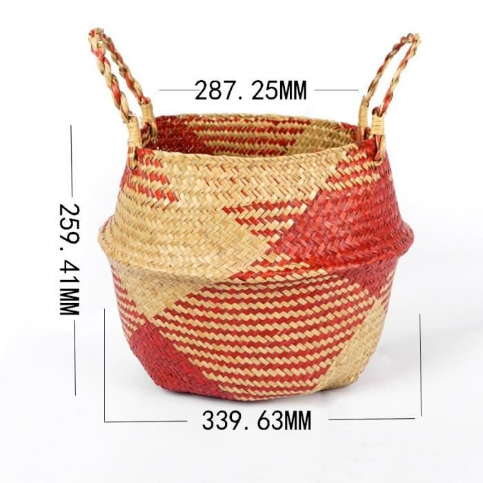 Panier En Jonc De Mer Et Coton - Grand Modèle Ø 32 Cm - Décoratif, Pour Plantes Ou Rangement - Noir
