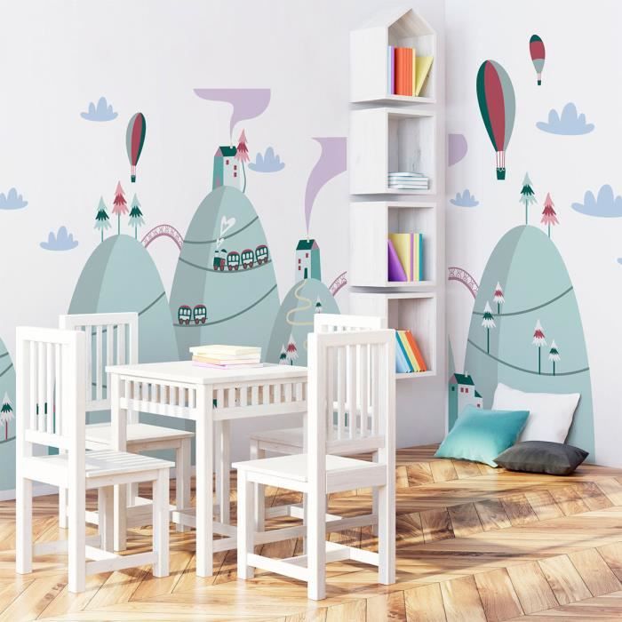 Stickers Muraux Enfants Decoration Chambre Bebe Autocollant Sticker Mural Geant Montagnes Scandinaves Montgolfieres Spectaculai Cdiscount Maison