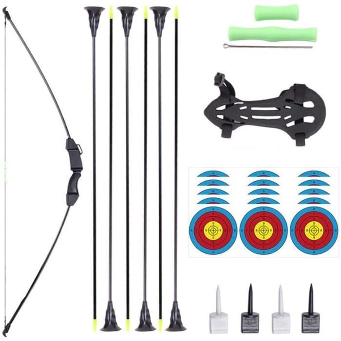 GOPLUS Arcs et Flèches Enfant 3-12 Ans, Ensemble Tir à l'arc à LED avec 20 Flèches à Ventouse, 2 Carquois, Cible détachable - Jeux - Jouets