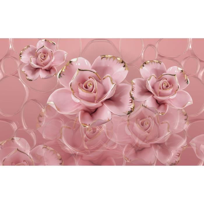 Papier Peint Photo INTISSÉ-3D FLEUR-(223821)-400x260 cm-8 lés-Mural Poster Géant XXL-Panorama-Abstrait Soie Nature Roses Rosa Forêt