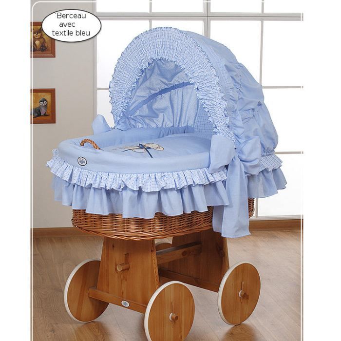 Berceau Bebe Osier Complet Textile Bleu Cdiscount Puericulture Eveil Bebe