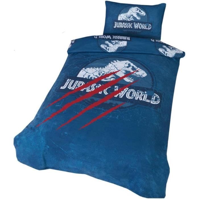 Bleu Jurassic World SP1-JUR-CLA-12 Parure de lit en Polycoton avec Housse de Couette et taie d'oreiller 1 Place Motif Griffes 