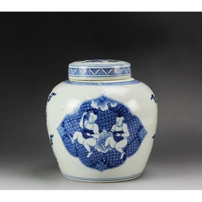 Pot à Gingembre Chinois Bleu Et Blanc – Fait Main, Style Vintage, Moyen