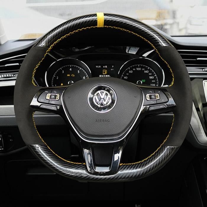 Couvre volant,5D fibre de carbone et cuir suédé jaune fil volant main  couture housse pour Volkswagen Golf 7 Mk7 Passat B8 - Type C - Cdiscount  Auto