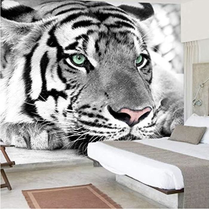 Papier peint tigre noir et blanc animaux peintures murales chambre salon canapé Tv fond Papier Peint 3D-300cm×210cm