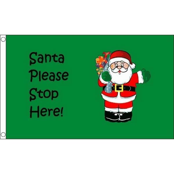 Drapeau De Table Père Noël 'Arrête-toi Ici' - Vert - 21x14 Cm - Socle Noir Inclus - Déco De Noël
