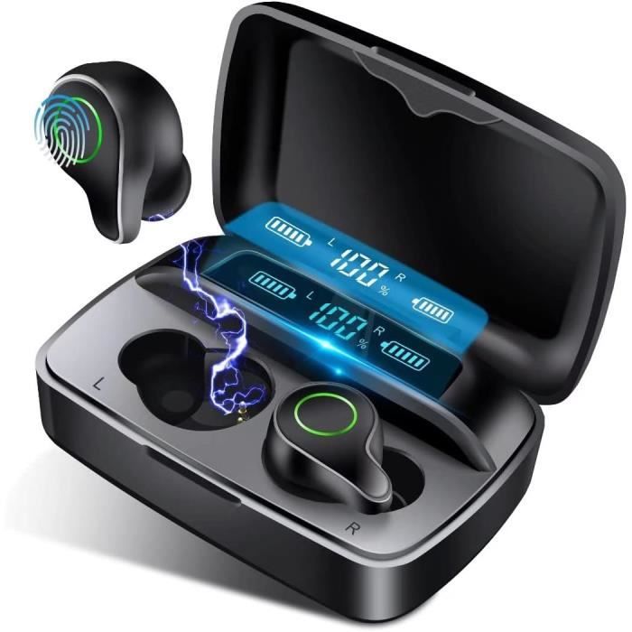 Ecouteur Sans Fil Bluetooth V5.0 IPX6 Écouteur Qualité sonore haute  fidélité Oreillette Sportive Autonomie 90H double Microphone - Achat /  Vente oreillette bluetooth Ecouteur Sans Fil Bluetooth - Cdiscount