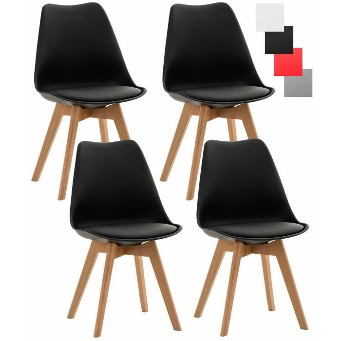 clp lot de 4 chaises de cuisine linares avec surface en plastique et revêtement en similicuir i piètement en bois de hêtre - noir